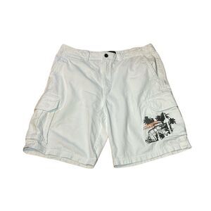 Izod White Cargo Shorts, printed, surfing classic, Y2K, Cotton, 36